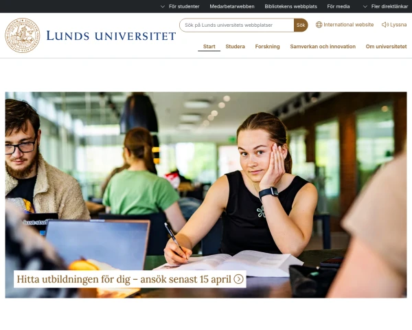 screenshot of Lunds Universitet website