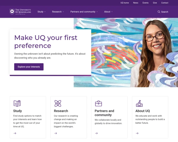 screenshot of University of Queensland website