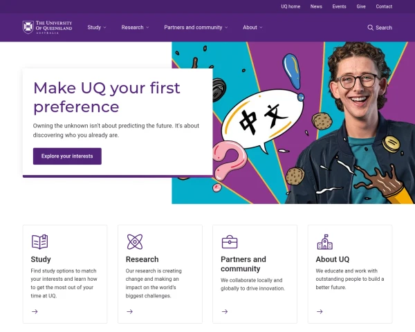screenshot of University of Queensland website