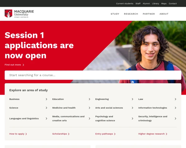 screenshot of Macquarie University website