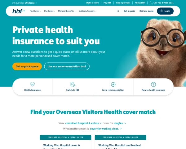 screenshot of HBF Health website