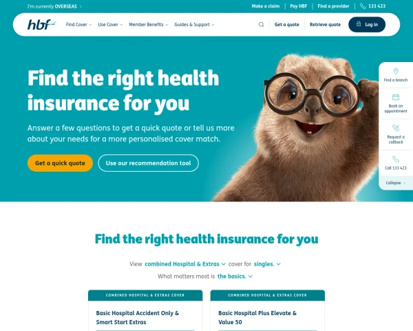screenshot of HBF Health website