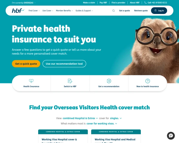 screenshot of HBF Health website