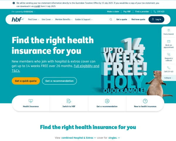 screenshot of HBF Health website
