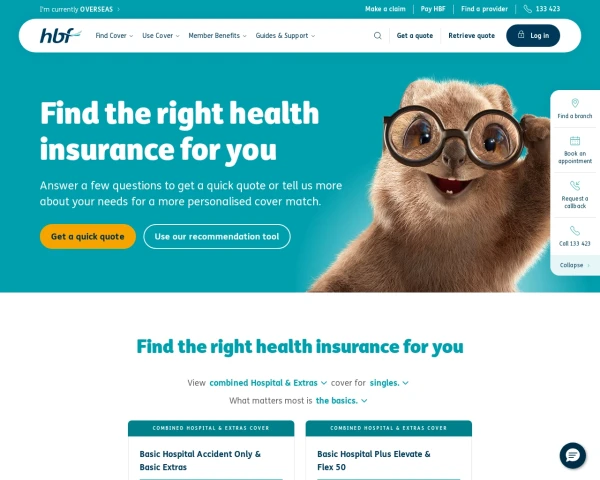 screenshot of HBF Health website