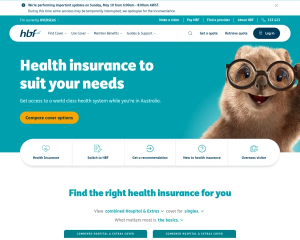 screenshot of HBF Health website