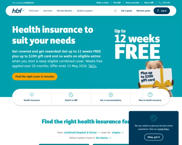 screenshot of HBF Health website