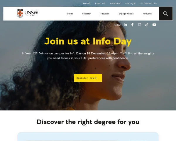screenshot of University of New South Wales (UNSW) website