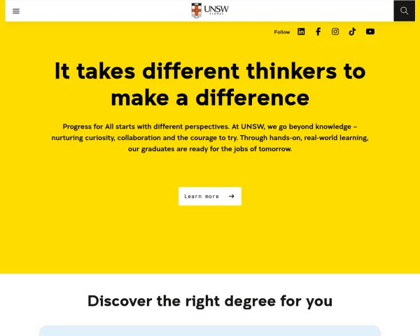 screenshot of University of New South Wales (UNSW) website