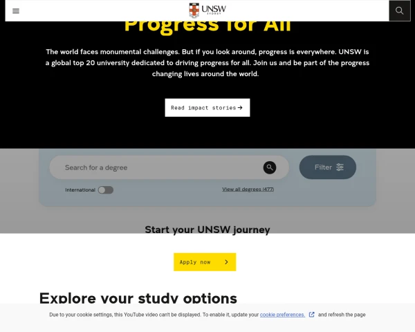 screenshot of University of New South Wales (UNSW) website