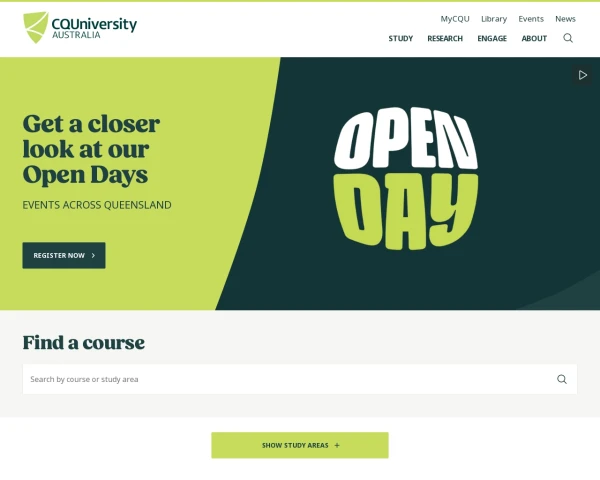 screenshot of Central Queensland University website
