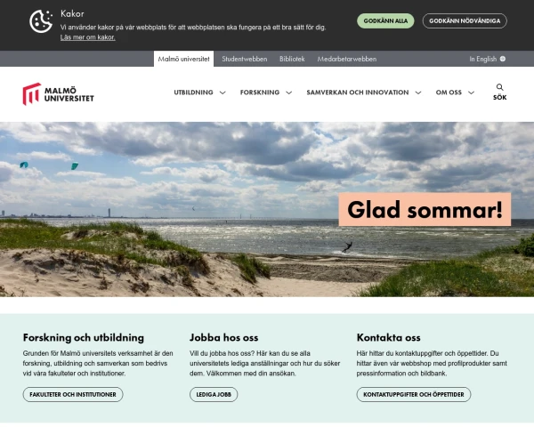 screenshot of Malmö universitet website