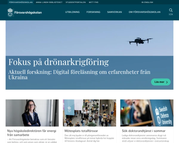 screenshot of Försvarshögskolan Stockholm website