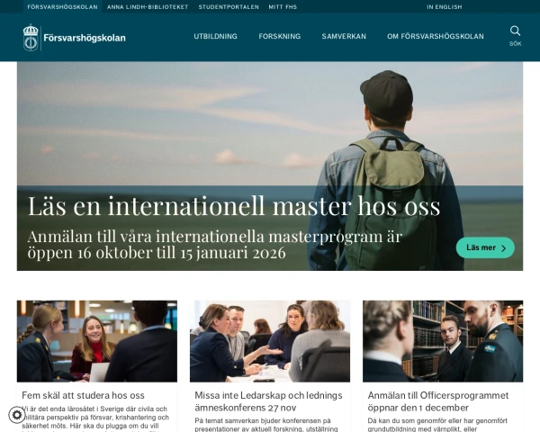 screenshot of Försvarshögskolan Stockholm website