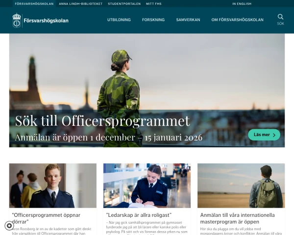 screenshot of Försvarshögskolan Stockholm website