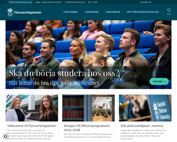 screenshot of Försvarshögskolan Stockholm website