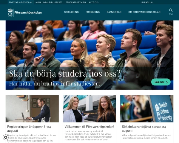 screenshot of Försvarshögskolan Stockholm website
