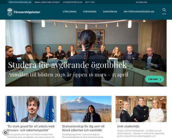 screenshot of Försvarshögskolan Stockholm website