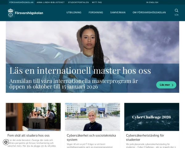 screenshot of Försvarshögskolan Stockholm website