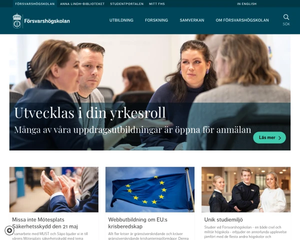 screenshot of Försvarshögskolan Stockholm website