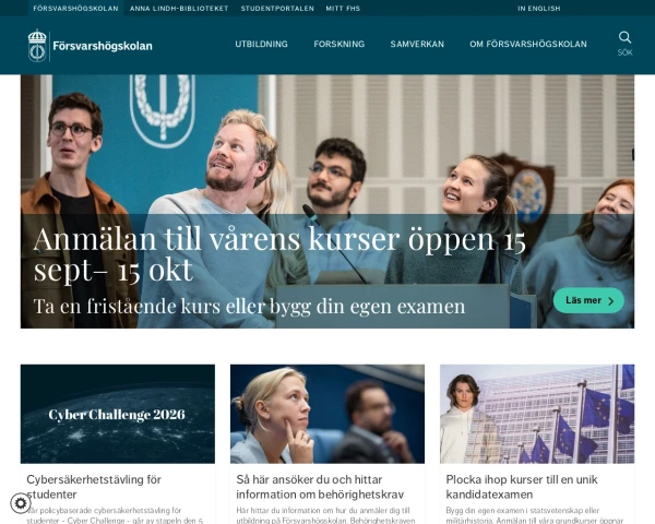screenshot of Försvarshögskolan Stockholm website