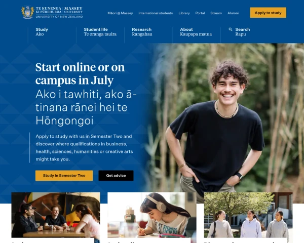 screenshot of Massey University website