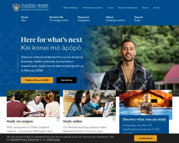 screenshot of Massey University website
