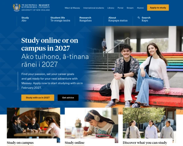 screenshot of Massey University website