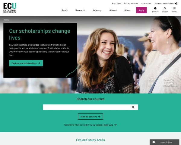 screenshot of Edith Cowan University website