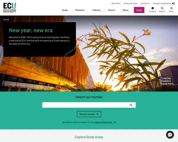 screenshot of Edith Cowan University website