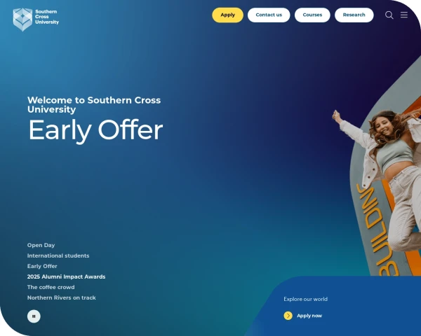 screenshot of Southern Cross University website