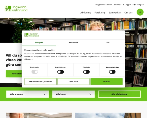 screenshot of Högskolan Kristianstad website