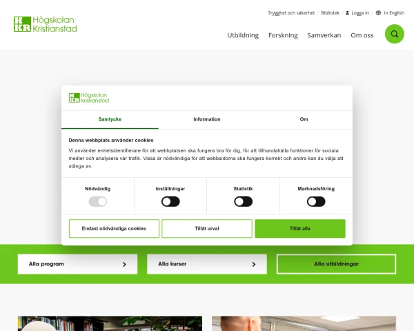 screenshot of Högskolan Kristianstad website
