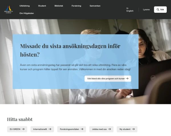screenshot of Högskolan i Gävle website