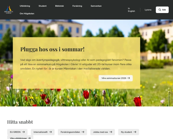 screenshot of Högskolan i Gävle website