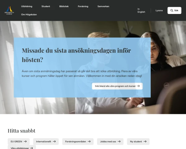 screenshot of Högskolan i Gävle website