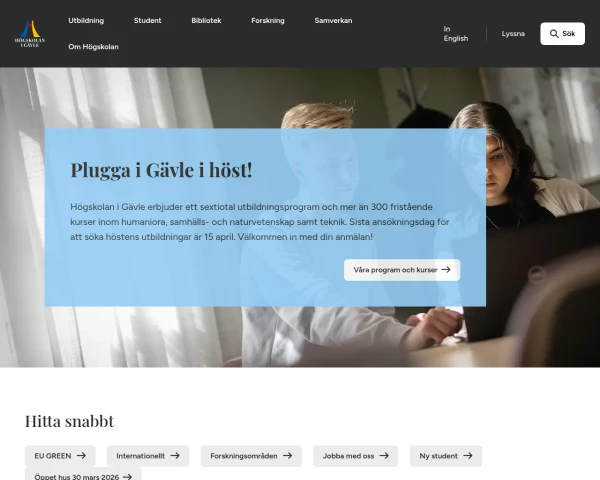 screenshot of Högskolan i Gävle website