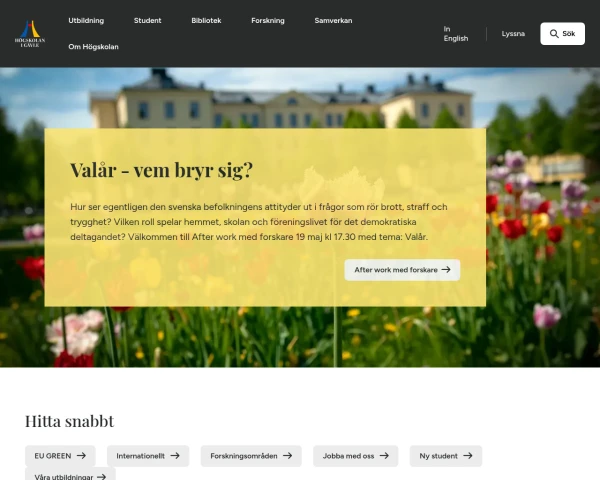 screenshot of Högskolan i Gävle website