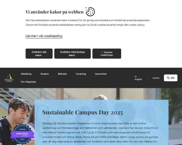 screenshot of Högskolan i Gävle website