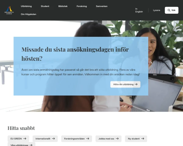 screenshot of Högskolan i Gävle website