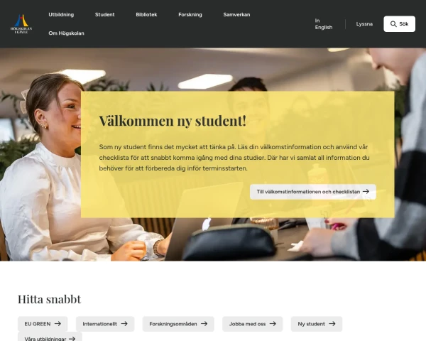 screenshot of Högskolan i Gävle website