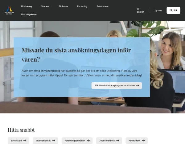screenshot of Högskolan i Gävle website