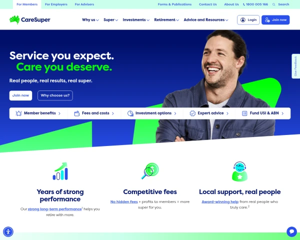 screenshot of CareSuper website