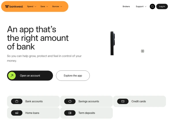 screenshot of Bankwest website