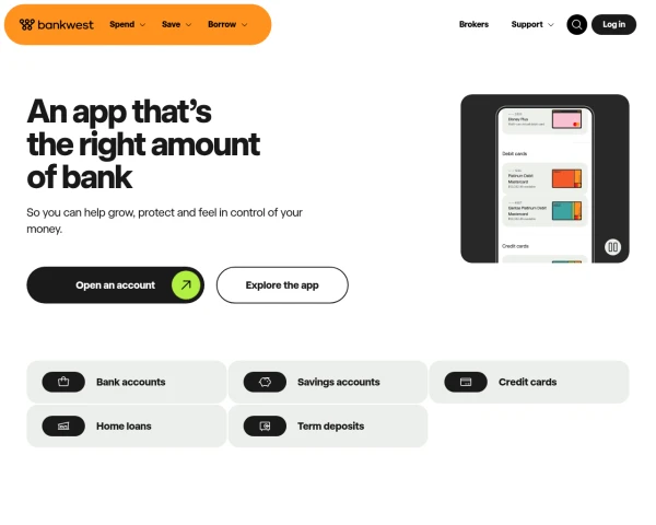 screenshot of Bankwest website
