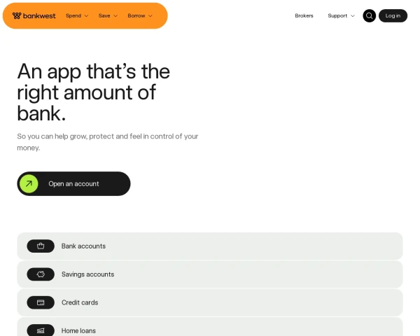 screenshot of Bankwest website