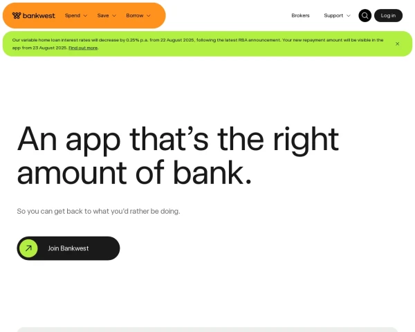 screenshot of Bankwest website