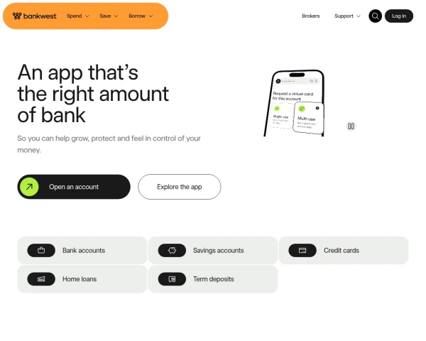 screenshot of Bankwest website