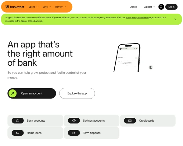 screenshot of Bankwest website