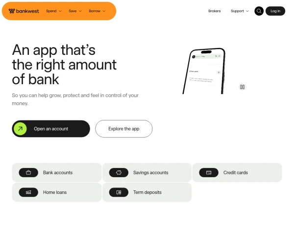 screenshot of Bankwest website